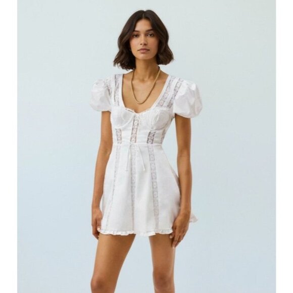For Love & Lemons White Maura Mini Dress NWOT - Size M - Picture 1 of 7